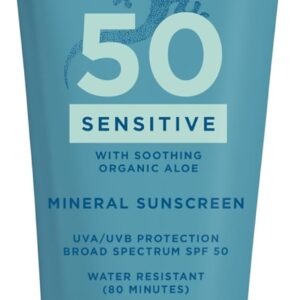 Blue Lizard SENSITIVE Mineral Sunscreen with Zinc Oxide, SPF 50+, Water Resistant, UVA/UVB Protection with Smart Cap Technology - Fragrance Free, 3 oz. Tube