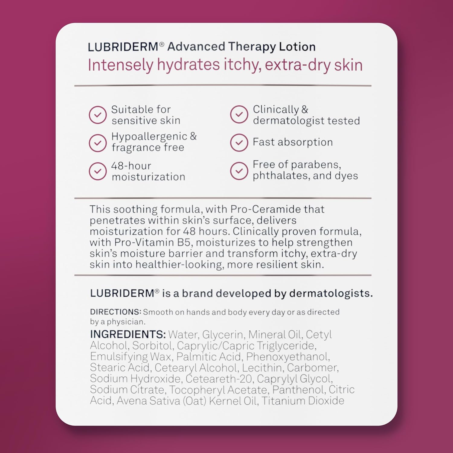 Lubriderm Advanced Therapy Hand & Body Lotion, Fragrance Free, 32 fl. oz | Moisturizing Lotion + Pro-Ceramide with Vitamins E & Pro-Vitamin B5, Intense Hydration for Extra Dry, Itchy & Sensitive Skin - Image 9